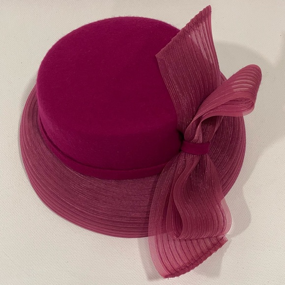 Wool Felt Hat Pink Fuchsia Bow Mysha Bucket Hat - Picture 5 of 16